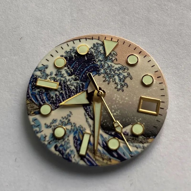 Запчасти для часов 28 5 мм Kanagawa Wave золотистый фотоциферблат полностью светящиеся