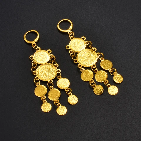 Женские серьги-мелочи Anniyo золотого цвета, модные ювелирные украшения для женщин и девушек, оптовая продажа, серьги, монеты, арабский символ богатства #056706