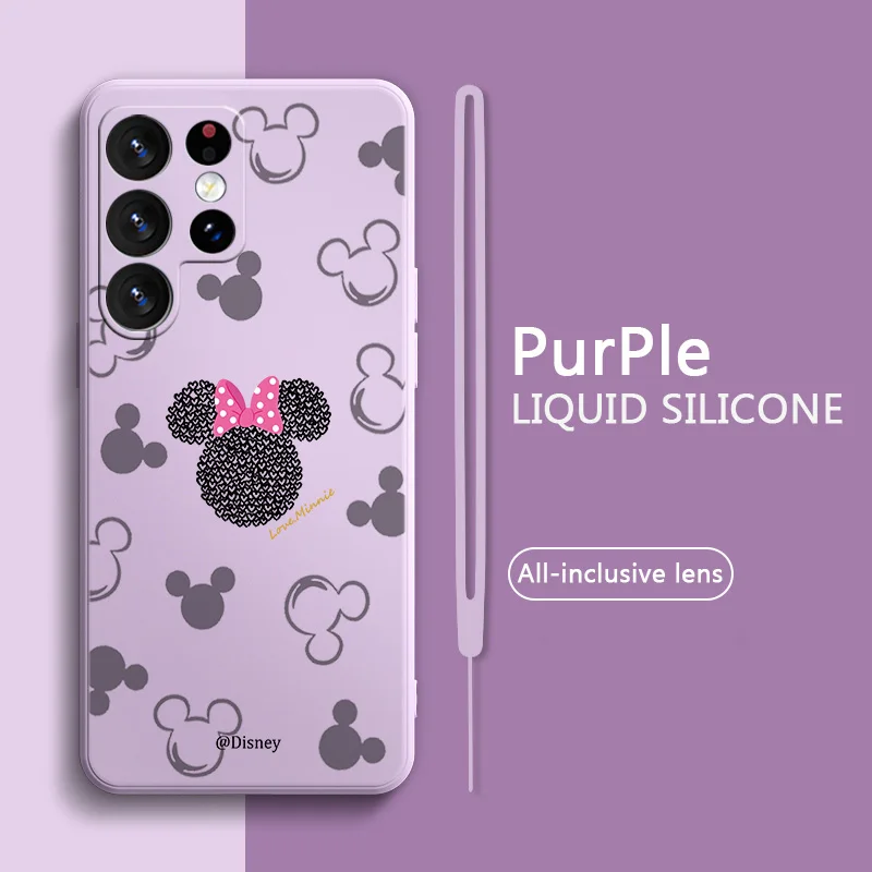

Disney Minnie Love Mickey Phone Case For Samsung Galaxy S23 S22 S21 S20 FE Ultra Plus S10 Lite 5G Liquid Rope Funda Cover