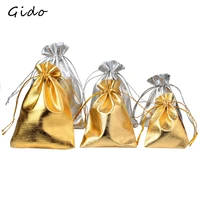 50pcslot jewelry packing silver gold foil cloth drawstring velvet bag 7x9cm 9x12cm 10x15cm wedding gift bags pouches