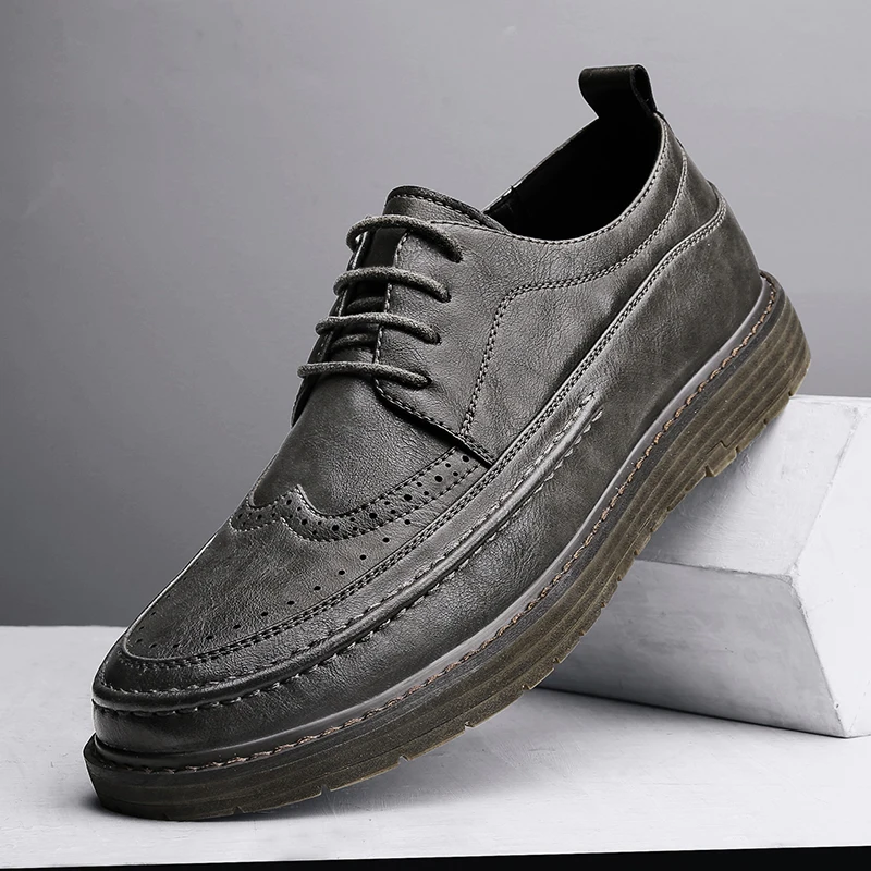 

Trendy Leather Lace Up Men's Brogue Shoes All Season Hand Sewing Men's Dress Shoes Outdoor Casual Driving Men's Leather Shoes