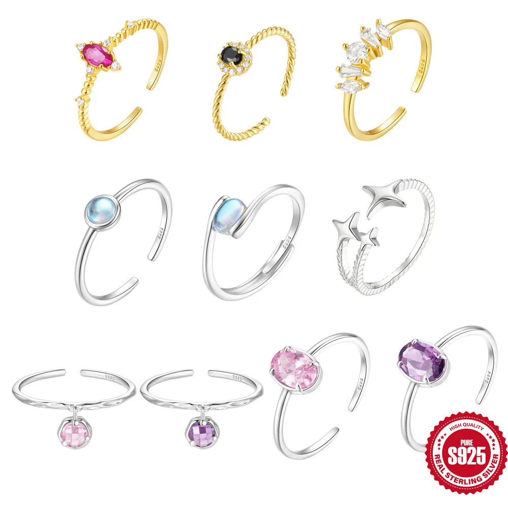 Женское открытое геометрическое кольцо из серебра 925 пробы с цирконом