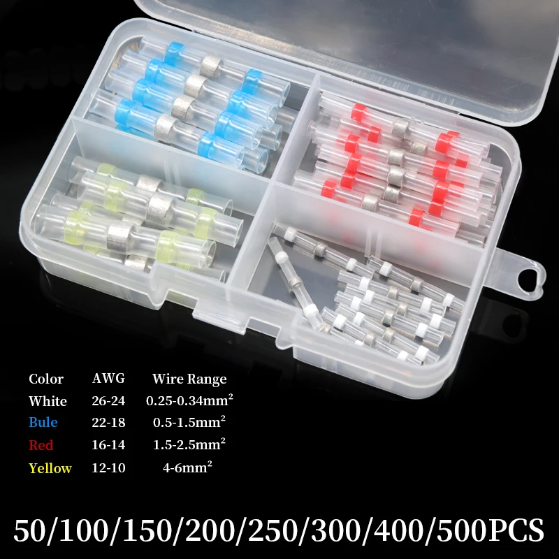 

50~500Pcs Boxed Solder Seal Wire Connectors 3:1 Heat Shrink Insulated Electrical Wire Terminals Butt Splice Connector Waterproof