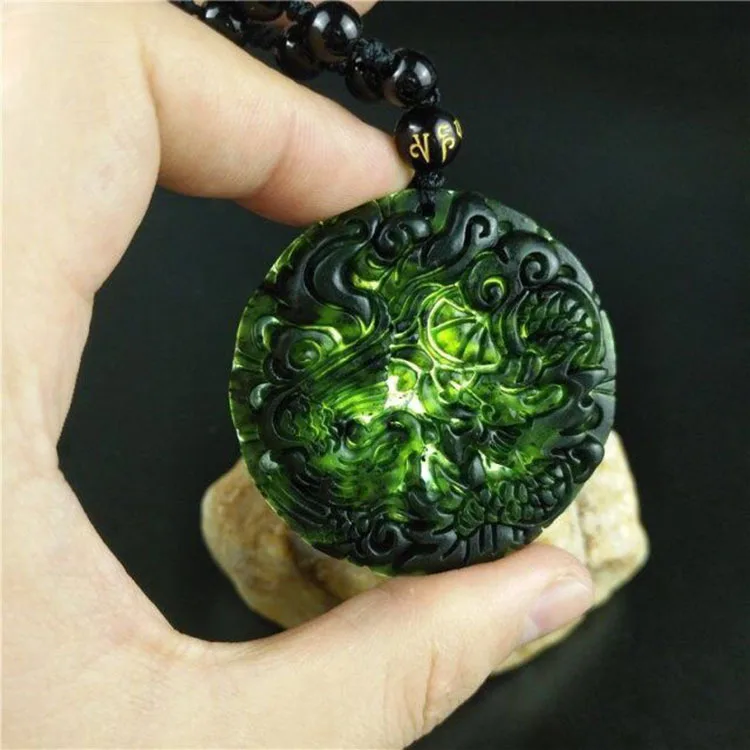 

Green Jade Dragon Jade Pendant Fashion Runes Necklace Jewellery Chinese Hand-Carved Relax Healing Women Man Luck Gift Free Rope