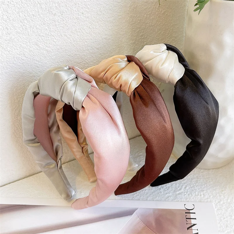 

Satin Colorful Knot Hairbands For Women Korea Hair Accessories Hair Band Crown Flower Headbands Head Wrap ms
