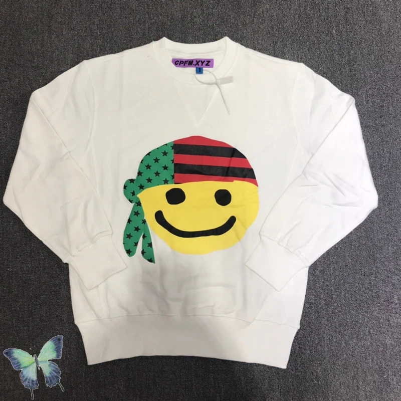 

Happy Day High Quality Cartoon Print Scarf Smiley Face Kanye West CPFM.XYZ Hoodie Sweatshirt