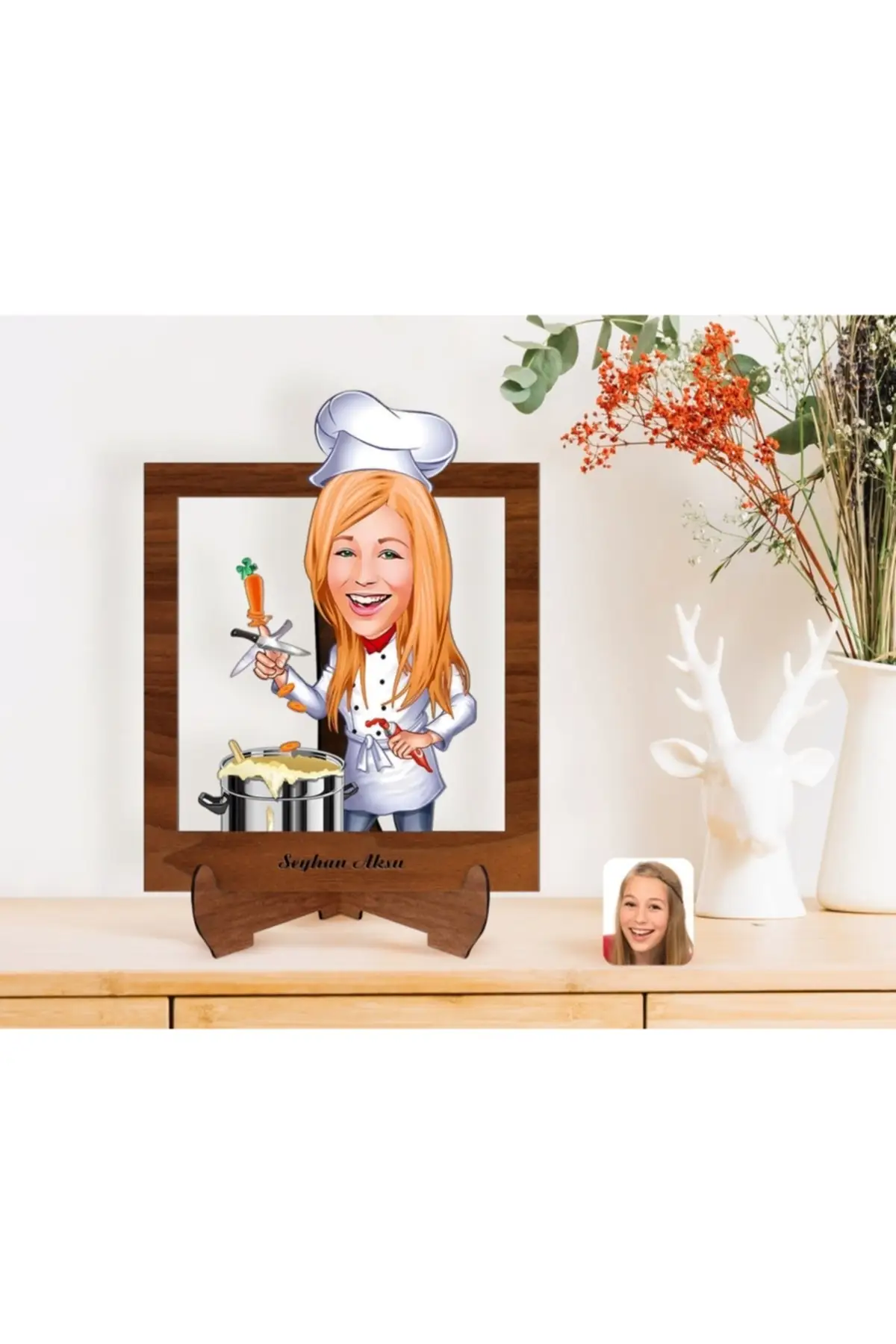 

Personalized Stewardess 3d Trinket with Cartoon Wooden Stand-2