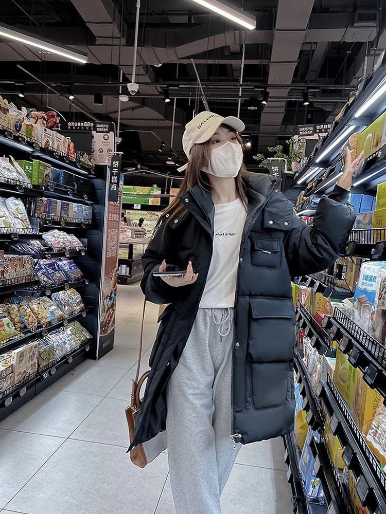 AOSSVIAO 2022 Casual Loose Hooded Parkas Winter Jacket Women Fashion Solid Thick Long Coat Women Elegant Cotton Padded Clothes