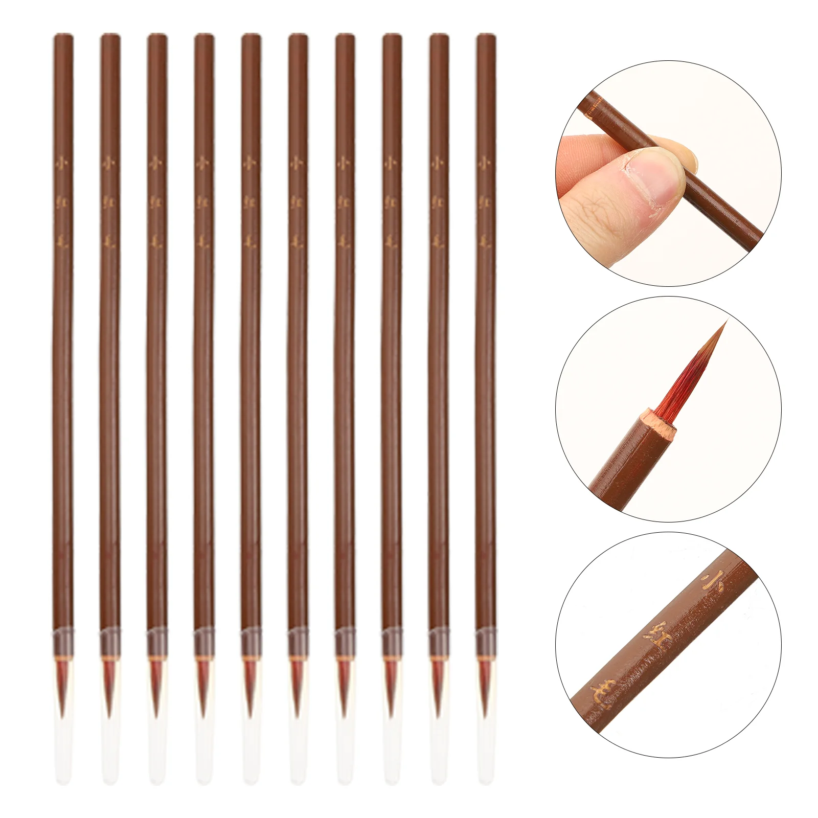 

10 Pcs Writing Brush Chinese Calligraphy Painting Pens Little Red Hair Brushes Bamboo Drawing Student Use