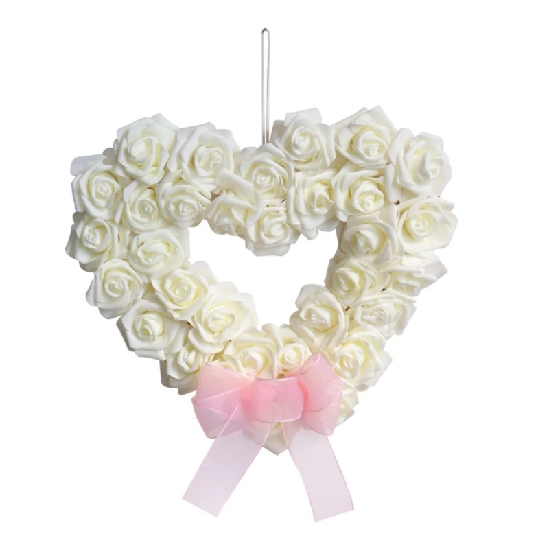 

Heart-Shaped Rose Flower Wreath Door Wall Hanging Wreaths Wedding Decoration Valentines Day Garlands Festival Supplies