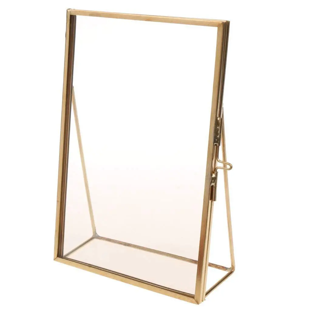 

Simple Antique Rectangular Freestanding Transparent Glass Photo Frame for Home Decoration - Gold, 10.2 x 15.3 cm