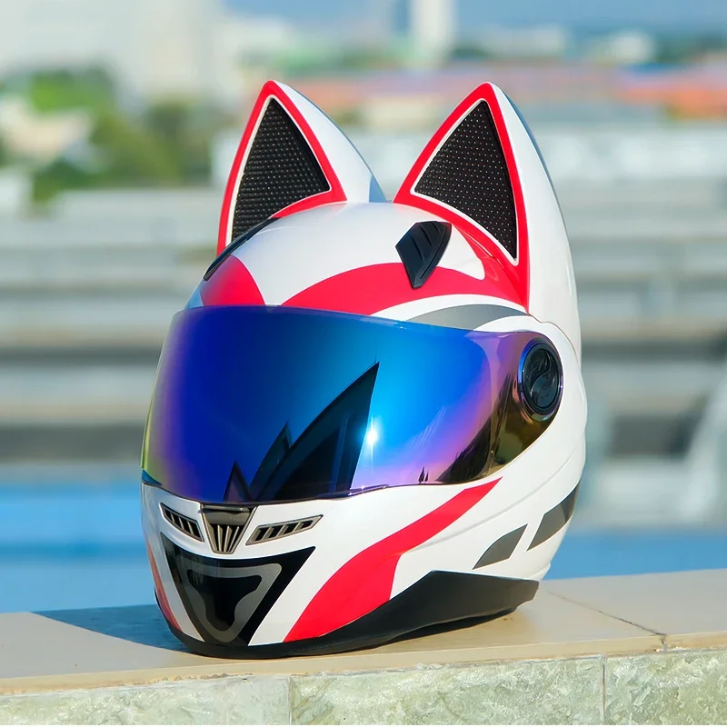 Одобренный DOT оригинальный NITRINOS белый красный кошачий шлем анфас безопасный