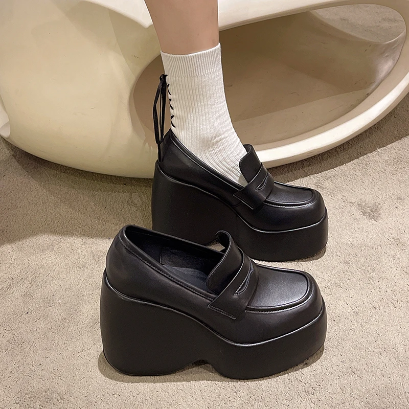 

New Black Platform Wedge Pumps for Women Slip on Mary Jane Punks Goth Fashion High Heels Shoes Spring Casual Mary Janes Lolita