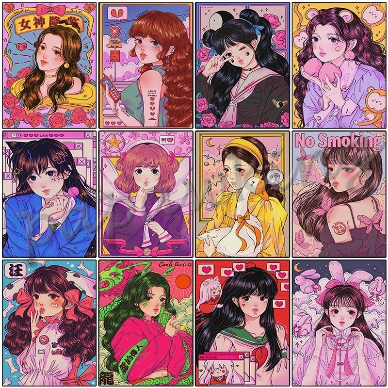 

5D Diamond Painting Cartoon Anime Girls Wallpaper Full Diamond Embroidery Cross Stitch Mosaic Rhinestones Home Girls Room Decor