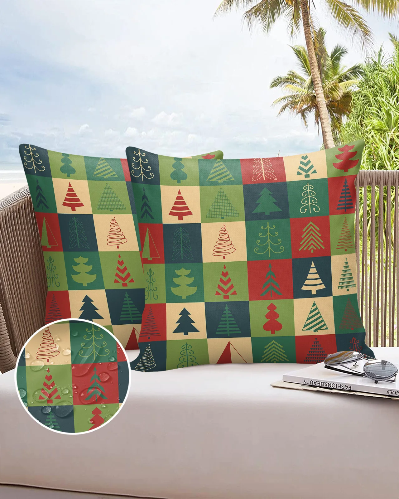 

Christmas Tree Checkered Color Sofa Double-sided Printing Pillow Covers 30 X 50cm Waterproof Square Pillowcase for Bedroom