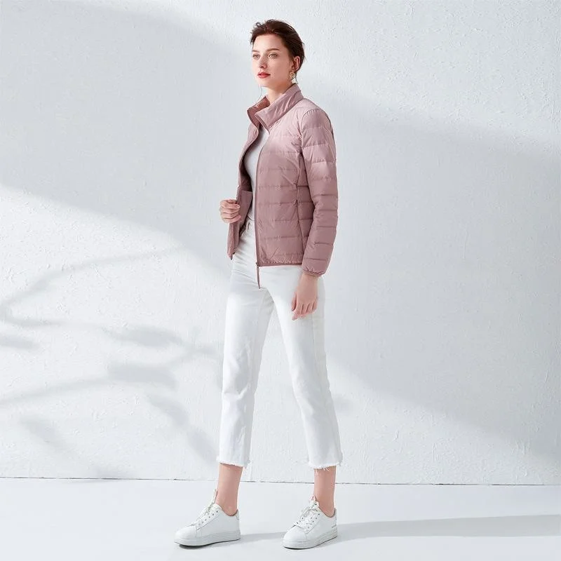 

Зимняя ульсветильник Кая пуховая куртка, женская короткая однотонная простая куртка с высоким воротником для занятий спортом на открытом воздухе, утепленная теплая Женская куртка