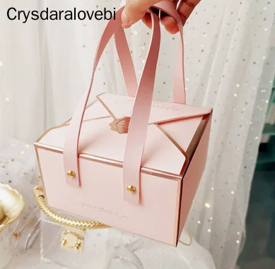 

10 шт./лот рождественские Обертывающие бумажные коробки для торта Новогодняя подарочная упаковка шоколадные конфеты украшения ручка из лен...