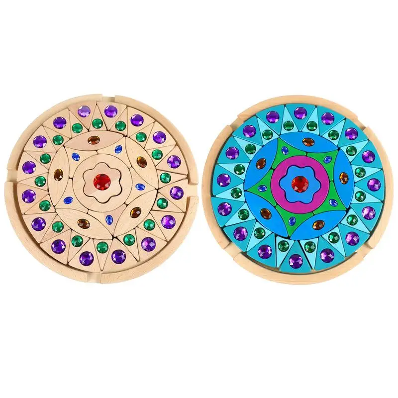 

Wooden Jigsaw Puzzle Rainbow Puzzle Toy Mandala Diamonds Puzzles Unique Shape Jigsaw Pieces Color Cognition Educational Toy