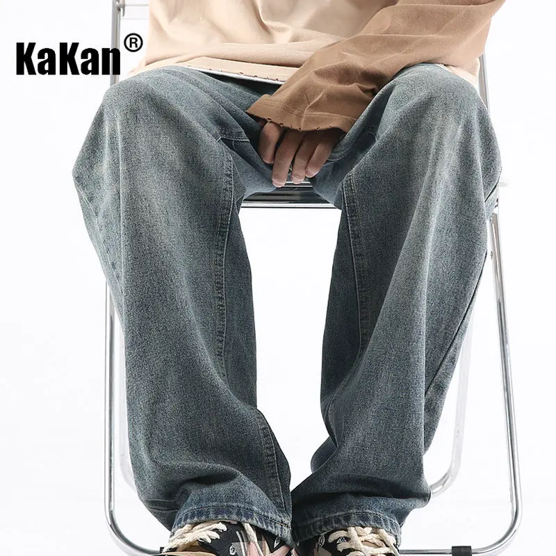 Kakan - Spring/Summer New High Street Straight Tube Loose Draping Jeans Men's Wear, Youth Washed Long Jeans K024-LQH106