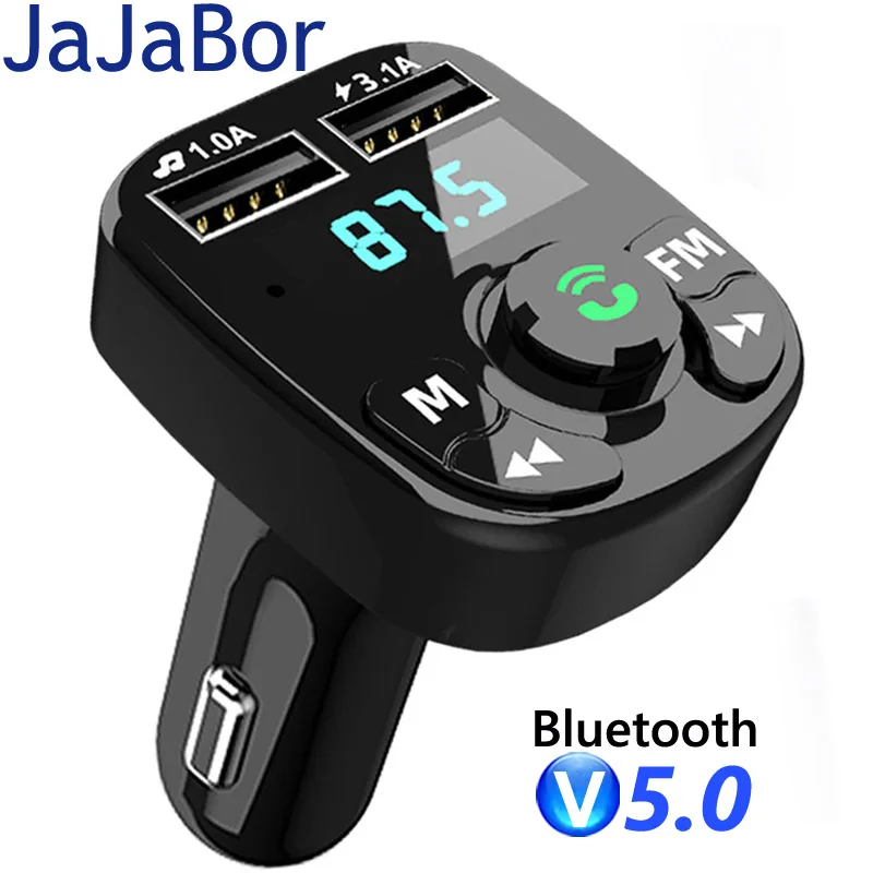 JaJaBor FM Transmitter Car MP3 Player TF Card U Disk Playback 3.1A USB Car Charger Handsfree Bluetooth 5.0 Car Kit FM Modulator