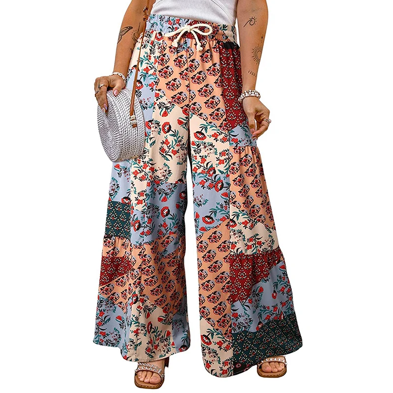 

1 Pcs Women Casual Long Pants Flower Printed Sweatpants Trousers Printed Pants Loose Wide Leg Pants Summer Fashion Streetwear