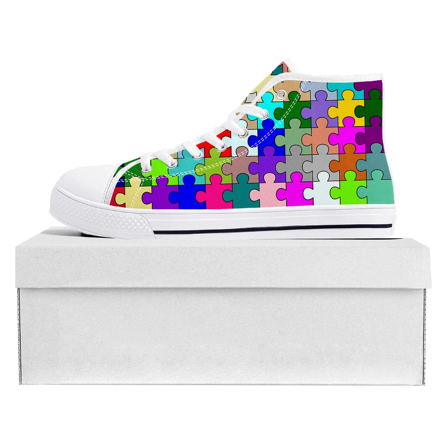 Puzzle Printing Pop High Top High Quality Sneakers Mens Womens Teenager Canvas Sneaker Casual Couple Shoes Custom Shoe White