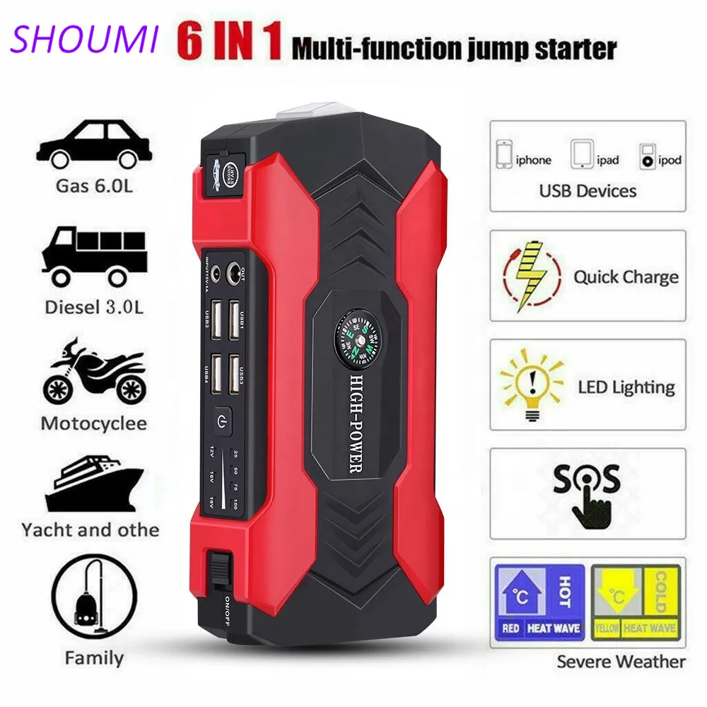 

Shoumi 12V 600 Amp Car Emergency High Power Car Jump Starter 28000mA Capacity Portable Starting Device Battery Jump Starter