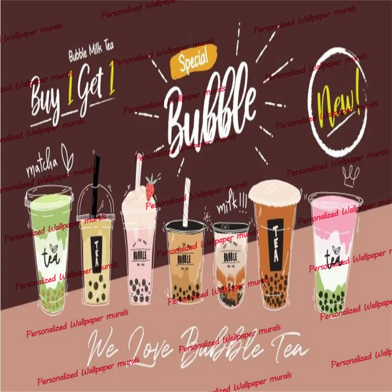 Пользовательский текст 3D обои с изображением чая Bubule для стен магазина напитков и закусок фона стены промышленного декора Papel De Parede 3d.