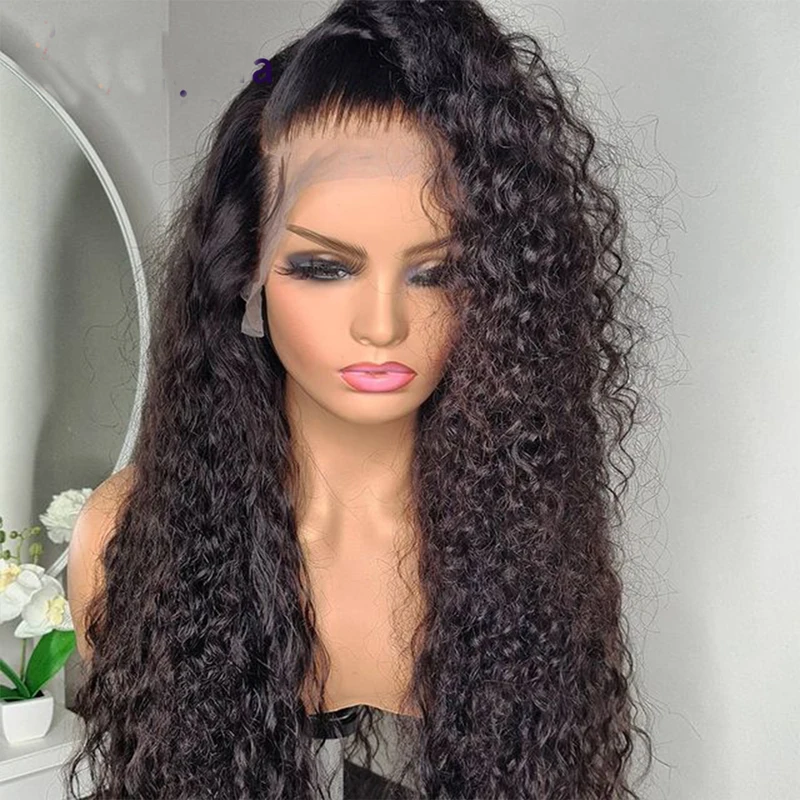 

Soft Cosplay 26inch Long Kinky Curly Glueless Natural Black Lace Front Wig For Women Babyhair Pre Plucked Daily Deep Part Wig