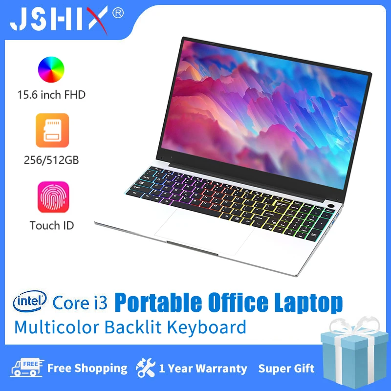 

JSHIX Intel Core i3 Laptop 15.6 Inch Metal Body Notebook 8G 16GB RAM 256G 512GB SSD Office Portable Thin Laptops Moscow Shipping