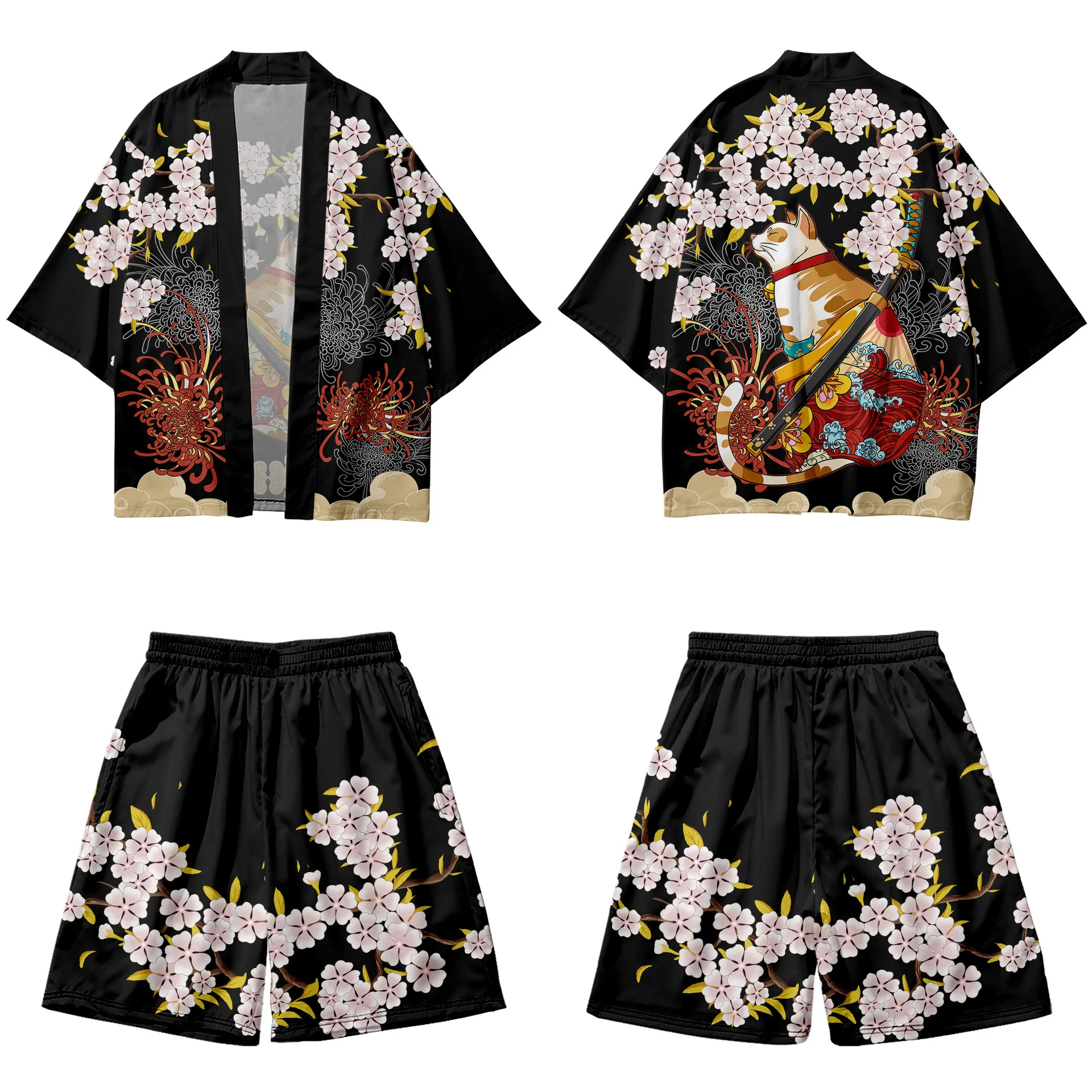 

Traje de dos piezas de verano, Kimono Vintage japonés para niño y niña, conjunto de Kimono y pantalones