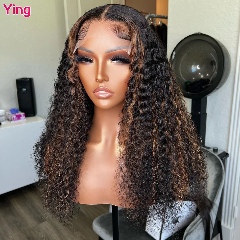 Ying Hair 13x4 Lace Front Wig Human Hair Curly Wave Highlight  Brown 13x6 Lace Front Wig PrePlucked 5x5 Transparent Lace Wig