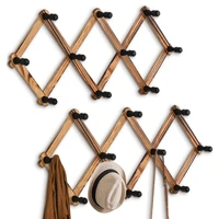 Expandable Coat Rack, Accordion Wall Hangers, Wooden Hat Rack Wall Mounted, Hooks for Keys, Hat, Coffee Mug, Coats