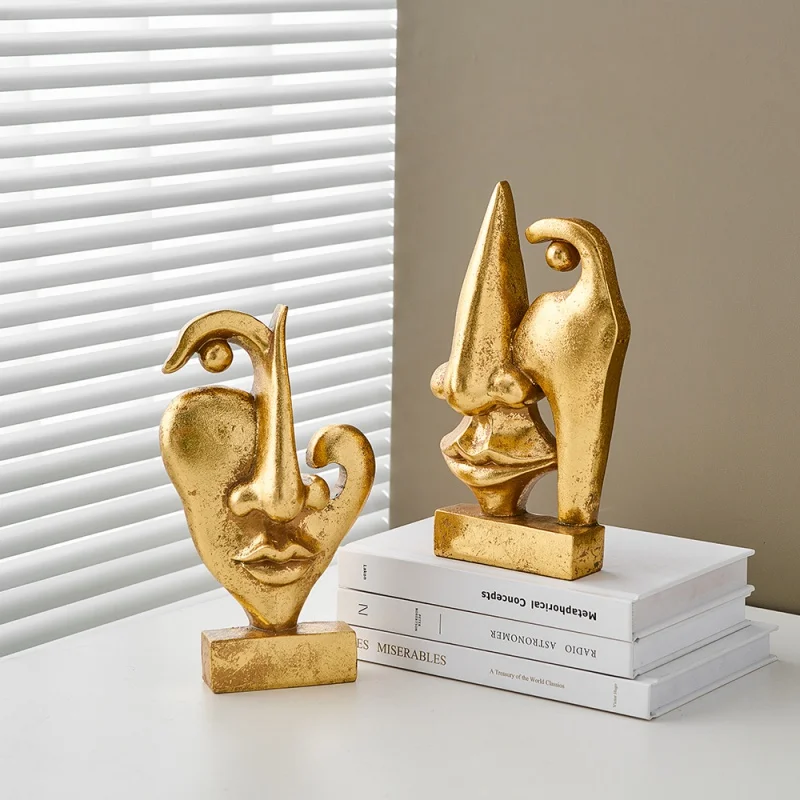 

Abstract Art Home Decoration Golden Face Statue Aesthetic Sculptures & Figurines for Interior Living Room Desk Ornament Gift