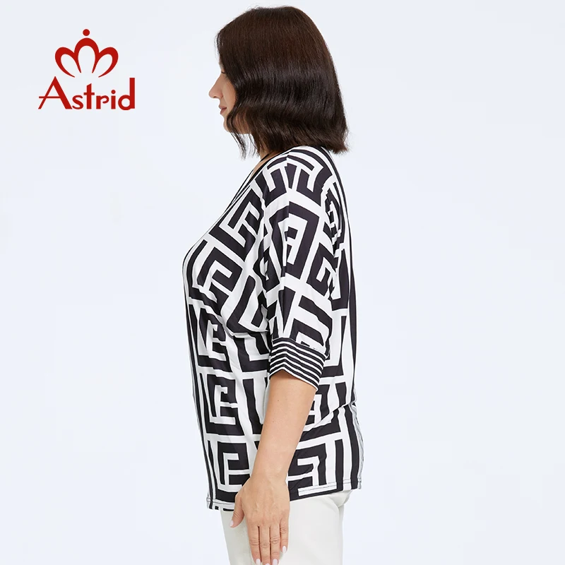 Astrid Осенняя женская футболка 2023 Хлопок Женский Топ оверсайз модная в полоску с
