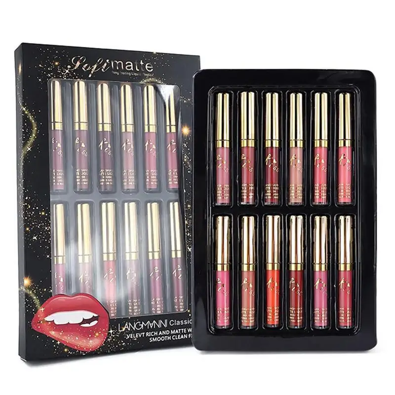 

12pcs/lot Waterproof Nutritious Velvet Lip Stick Red Tint Nude Women Fashion Lips Makeup Set With Box Dropshipping