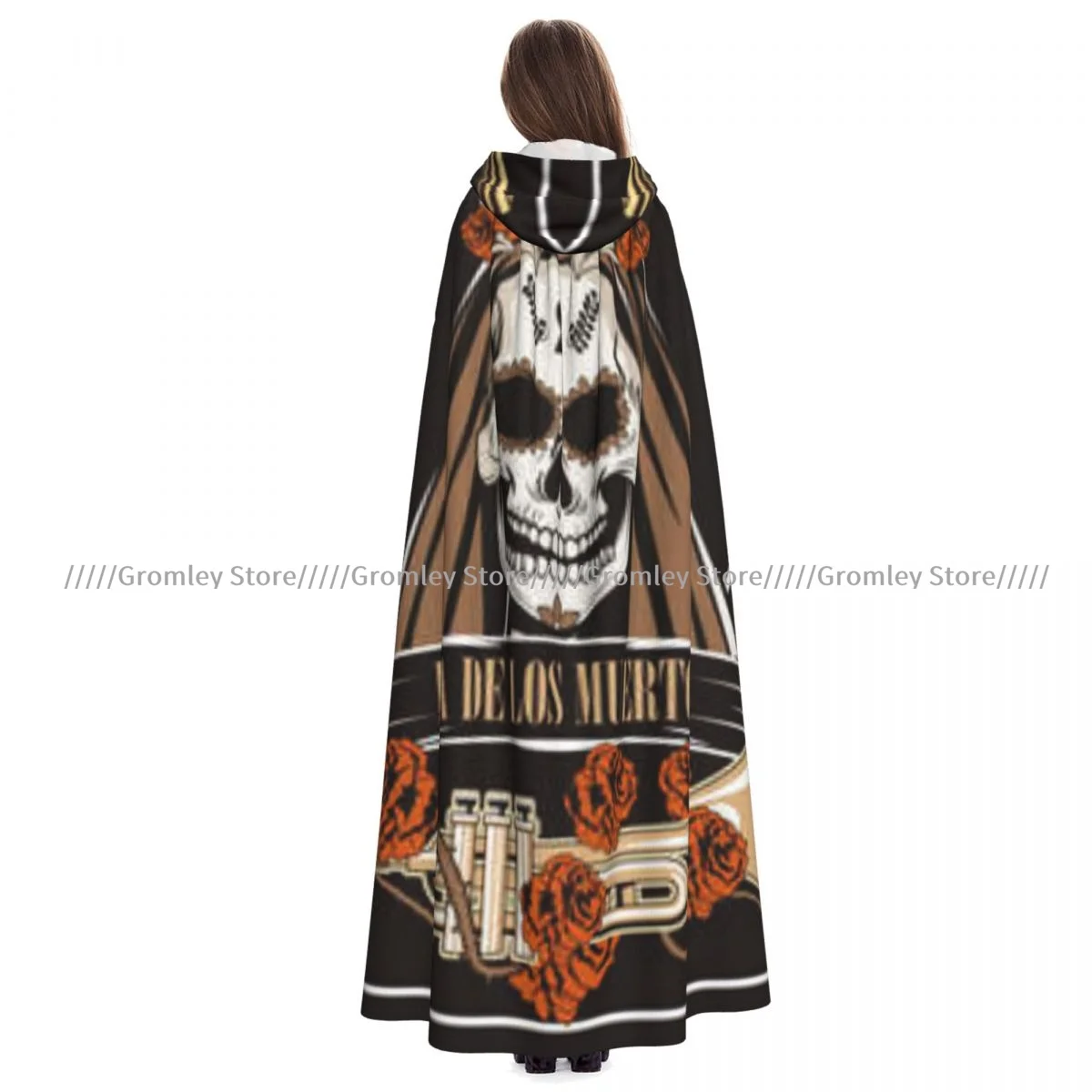 Унисекс накидка на Хэллоуин День мертвых с женским черепом и трубой капюшоном