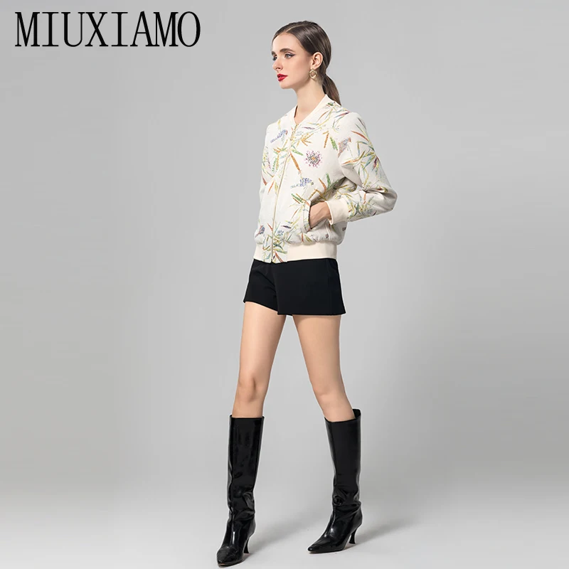 MIUXIMAO 2025 офисная женская осенняя куртка с длинным рукавом и бриллиантами, цветочным листом и птицей, жаккардовые королевские куртки, женские платья (art.: 3920cd1190a39) - 3920cd1190a39