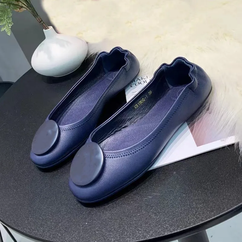 New Women Ballet Shoes Solid Color Genuine Leather High Quality Solid Color Sexy Style Daily Wear Metal Decoration