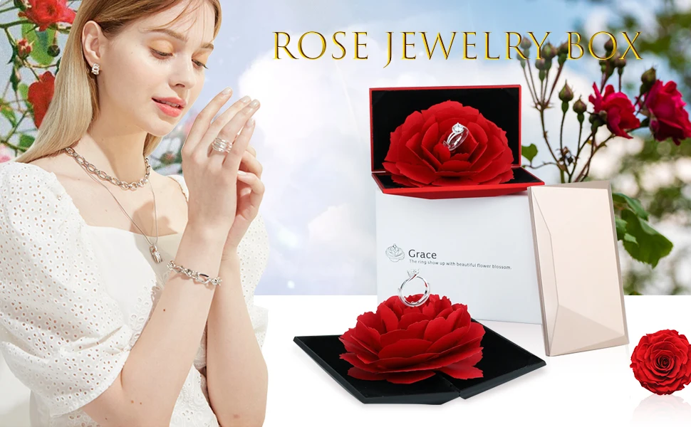 

3D Rotating Rose Ring Jewelry Box Romantic Courtship And Creative Gifts