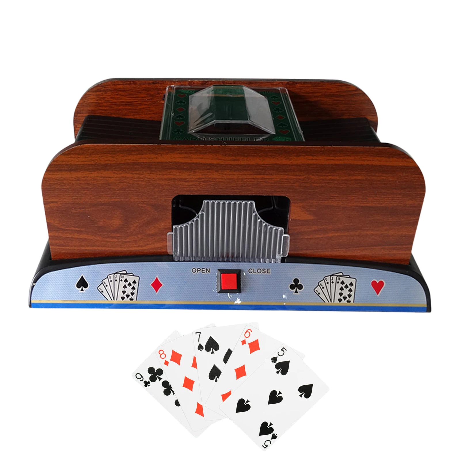 

2 Deck Smart Poker Card Shuffler - Electric Automatic Wooden Playing Card Deck Shuffler Battery Operated For Home And Party Use