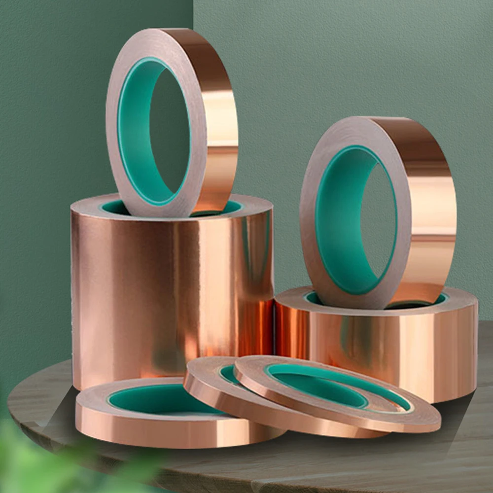 

10 м двухсторонняя проводящая лента из медной фольги, клейкая лента, устойчивая к высоким температурам, устраняющая EMI, антистатическая ремонтная лента