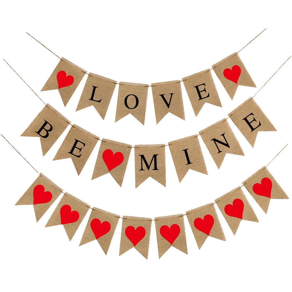 

3pcs Valentine's Day Linen Swallowtail Flag Wedding Love Proposal Banner Decor