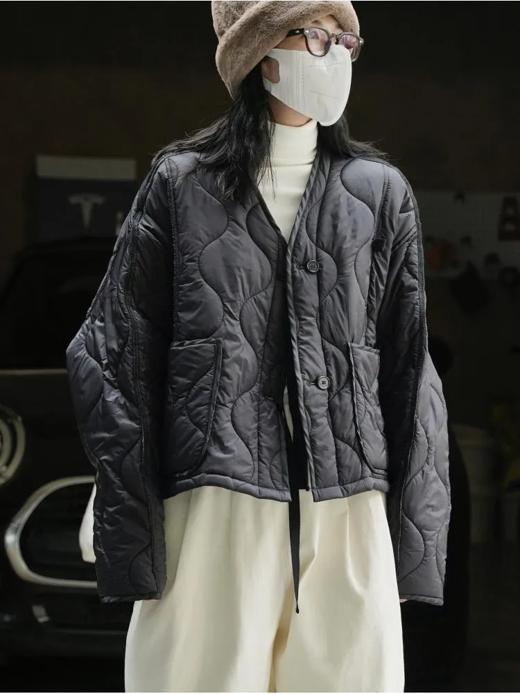 2022 Fall Winter Bat Sleeve Short Contrast Color Cotton-Padded Jackets Parkas Women Loose Profile Light Leisure Warm Coats