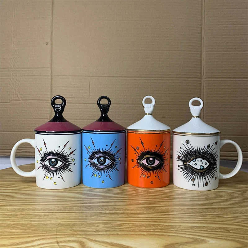 

Handmade Incense Candlestick Jar Big Eye Bottle Starry Home Decoration Ceramic Jar Jewelry Storage Box Handle Cup Candle Jars