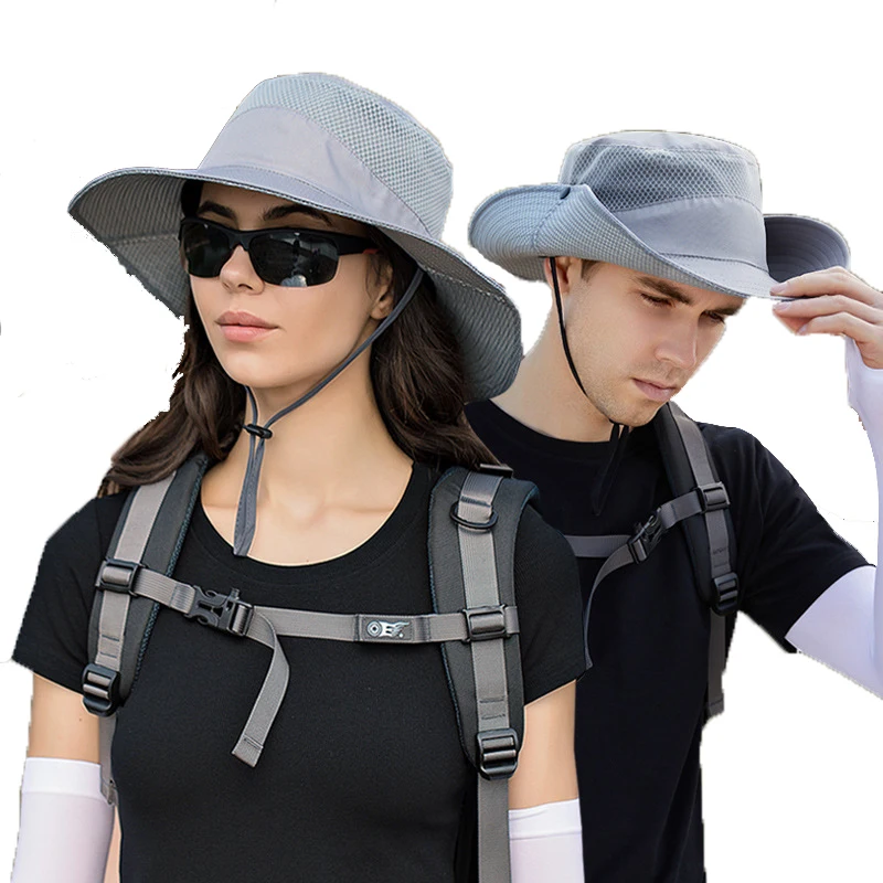 

8166 Summer 2023 Fashion Mesh Breathable Fisherman Cap Men Women Outdoor Mountaineering With Large Overhang Sun Shade