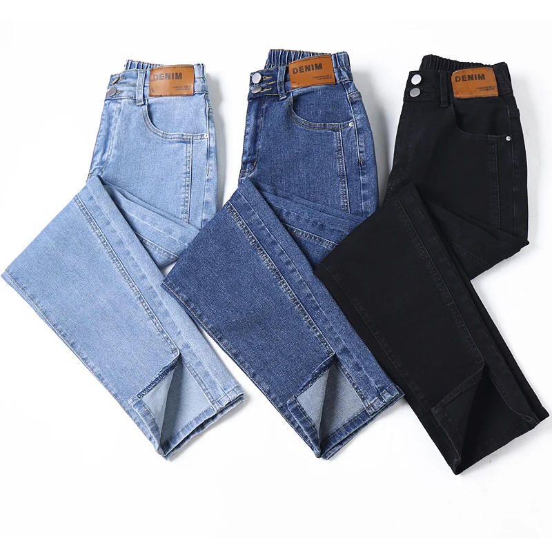 

Женские джинсы-шаровары Y2k, повседневные уличные брюки из денима с разрезом, синие и черные, 2023