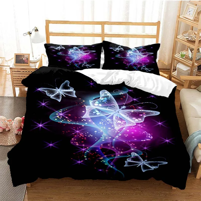

Butterfly Bedding Set 3D Flower Duvet Cover Quilt Cover with Zipper Queen Double Polyester Comforter Set Kid Girl Christmas Gift