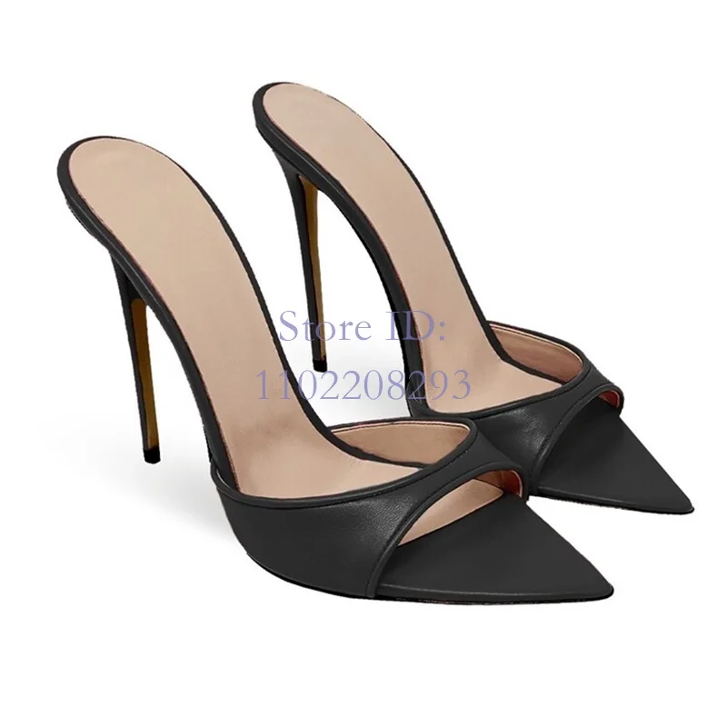 Римские тапочки на шпильке с острым носком однотонные сандалии из искусственной