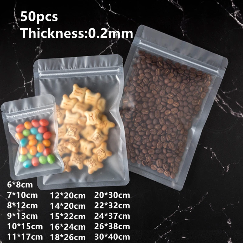 

50 шт., пластиковые пакеты на молнии для хранения еды